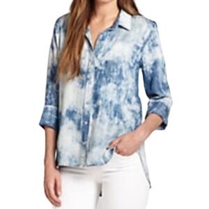 ANTHROPOLOGIE Cloth & Stone Blouse Tencel Chambray Top Tie Dye S Denim Shirt